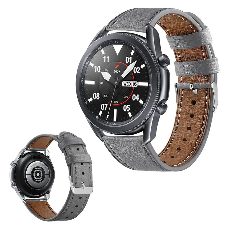 Sejt Samsung Galaxy Watch 3 (45mm) Ægte læder Rem - Sølv#serie_2