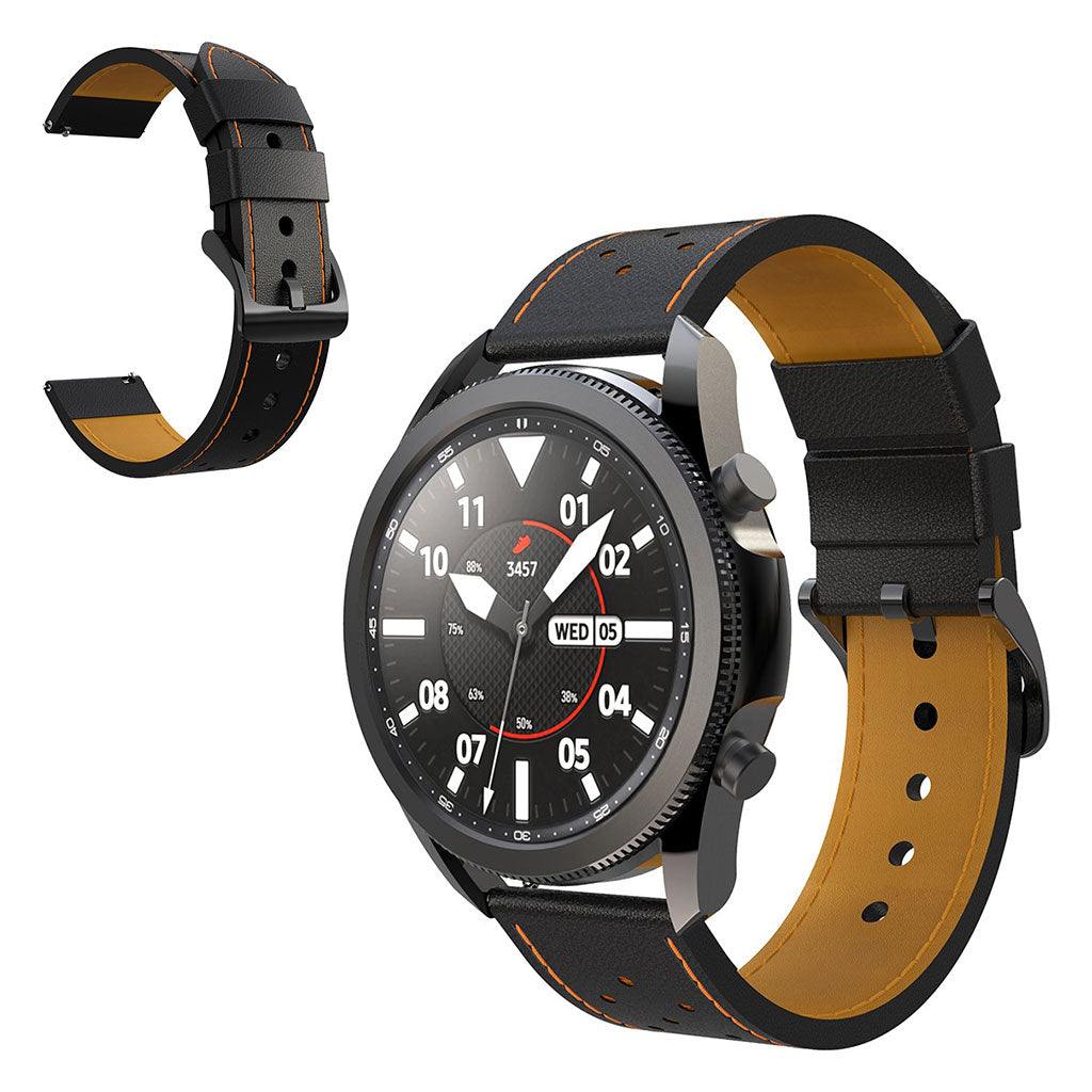 Fantastisk Samsung Galaxy Watch 3 (45mm) Ægte læder Rem - Sort#serie_1