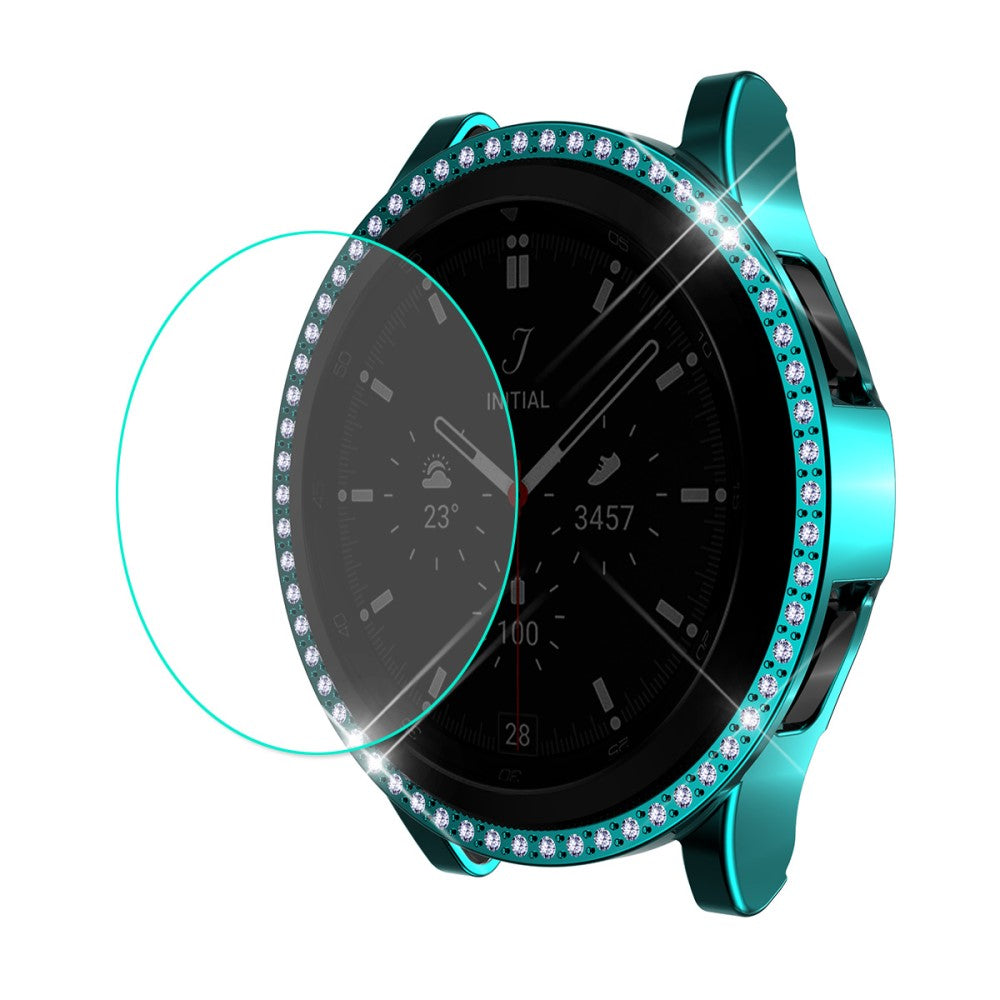 Mega Godt Samsung Galaxy Watch 4 Classic (46mm) Cover med Skærmbeskytter i Rhinsten og Hærdet Glas - Grøn#serie_1