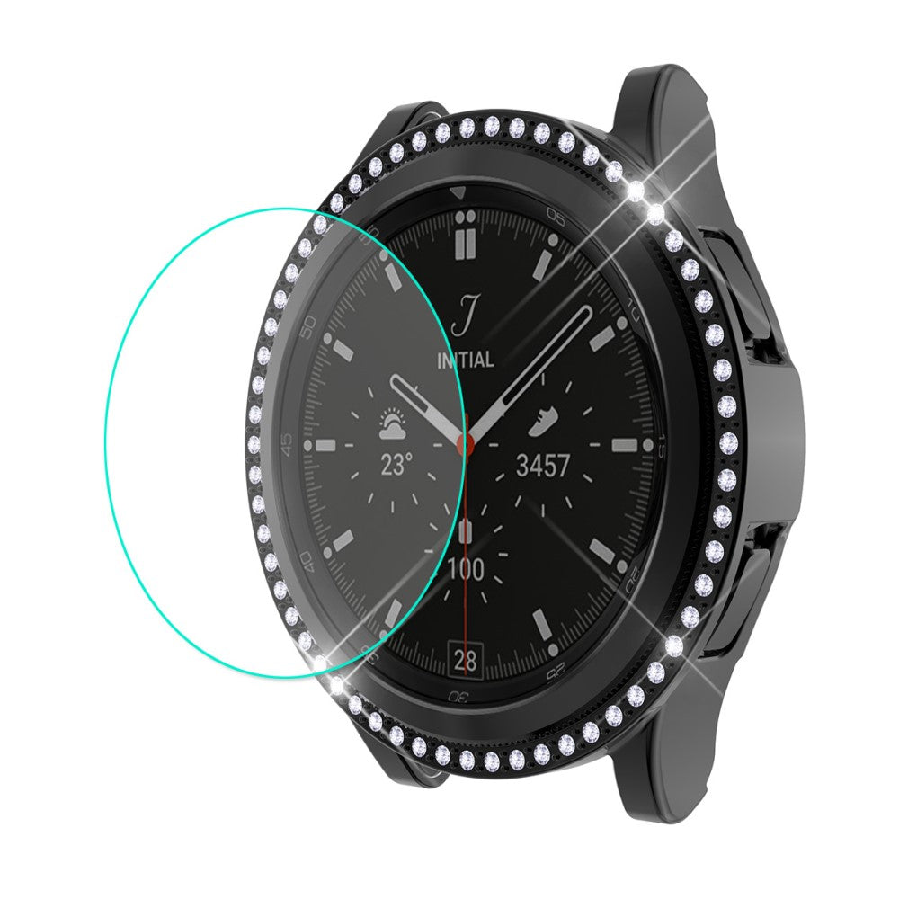 Mega Godt Samsung Galaxy Watch 4 Classic (46mm) Cover med Skærmbeskytter i Rhinsten og Hærdet Glas - Gennemsigtig#serie_2