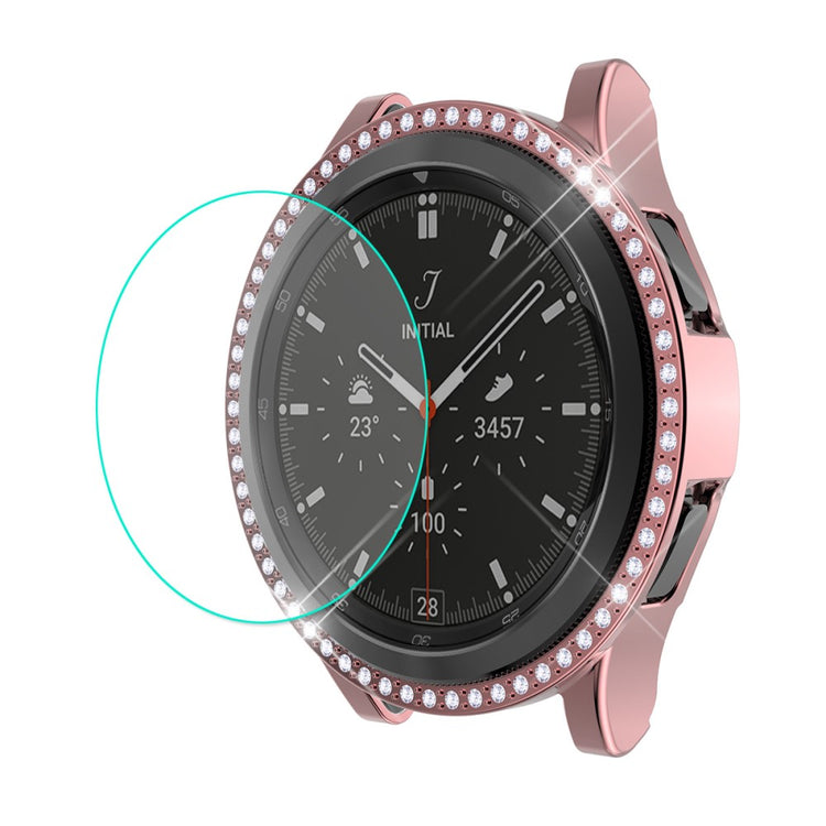 Mega Godt Samsung Galaxy Watch 4 Classic (46mm) Cover med Skærmbeskytter i Rhinsten og Hærdet Glas - Pink#serie_5