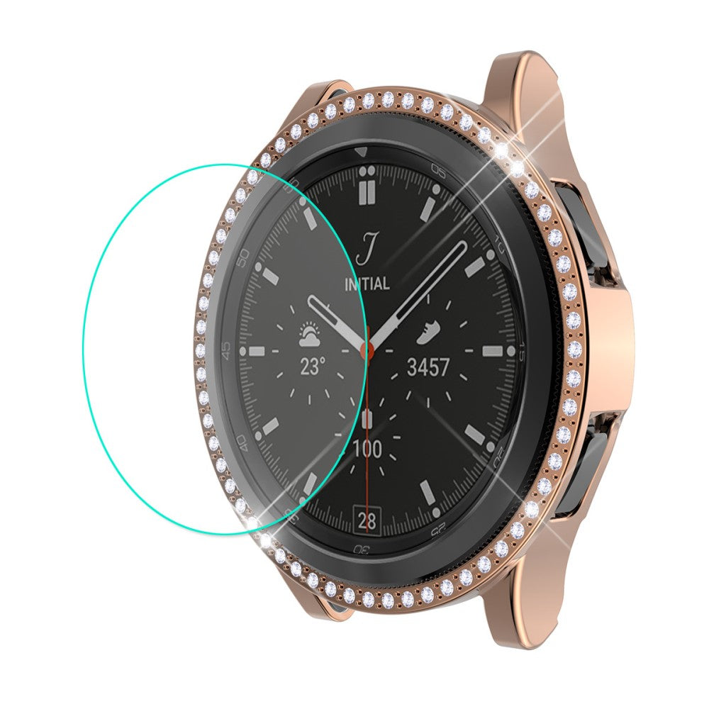 Mega Godt Samsung Galaxy Watch 4 Classic (46mm) Cover med Skærmbeskytter i Rhinsten og Hærdet Glas - Pink#serie_6