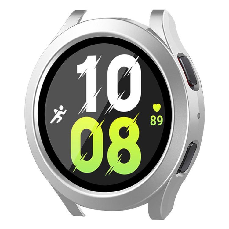Meget Fint Samsung Galaxy Watch 5 (44mm) / Samsung Galaxy Watch 4 (44mm) Cover med Skærmbeskytter i Plastik og Hærdet Glas - Sølv#serie_9