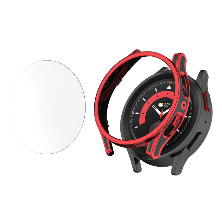 Samsung Galaxy Watch 5 Pro Plastik Cover med Hærdet Glas - Rød#serie_3