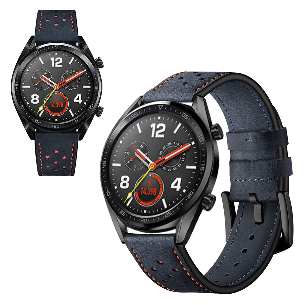Sejt Huawei Watch GT Ægte læder Rem - Blå#serie_3
