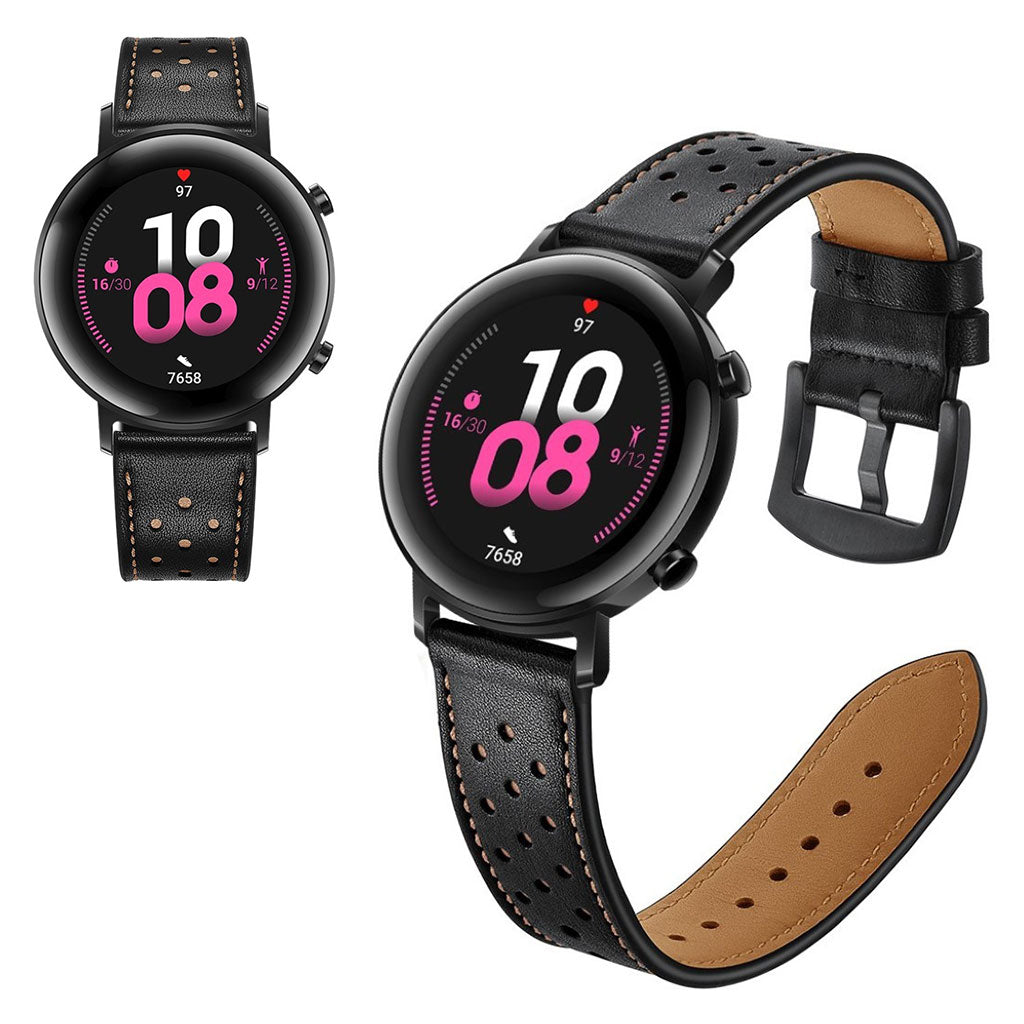 Meget godt Huawei Watch GT 2 42mm Ægte læder Rem - Sort#serie_1