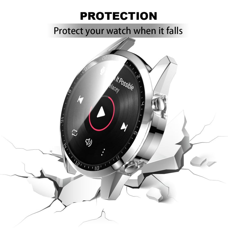 Super Pænt Huawei Watch GT 2 46mm Cover med Skærmbeskytter i Plastik og Hærdet Glas - Sølv#serie_7