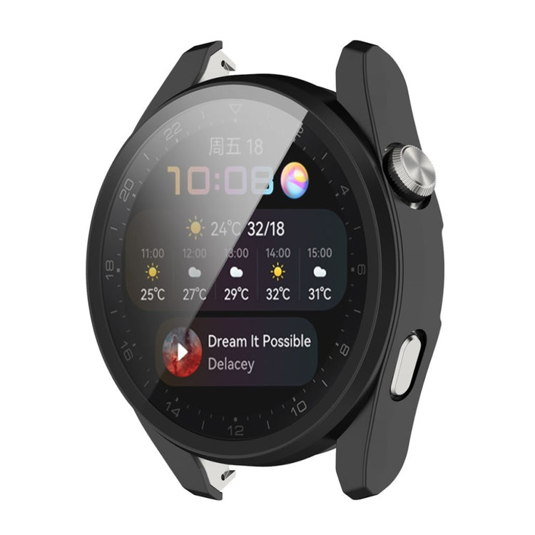 Super Godt Huawei Watch 3 Pro Cover med Skærmbeskytter i Silikone og Hærdet Glas - Sort#serie_1