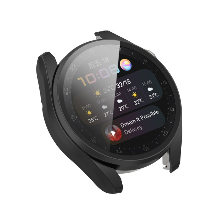 Super Godt Huawei Watch 3 Pro Cover med Skærmbeskytter i Silikone og Hærdet Glas - Sort#serie_1