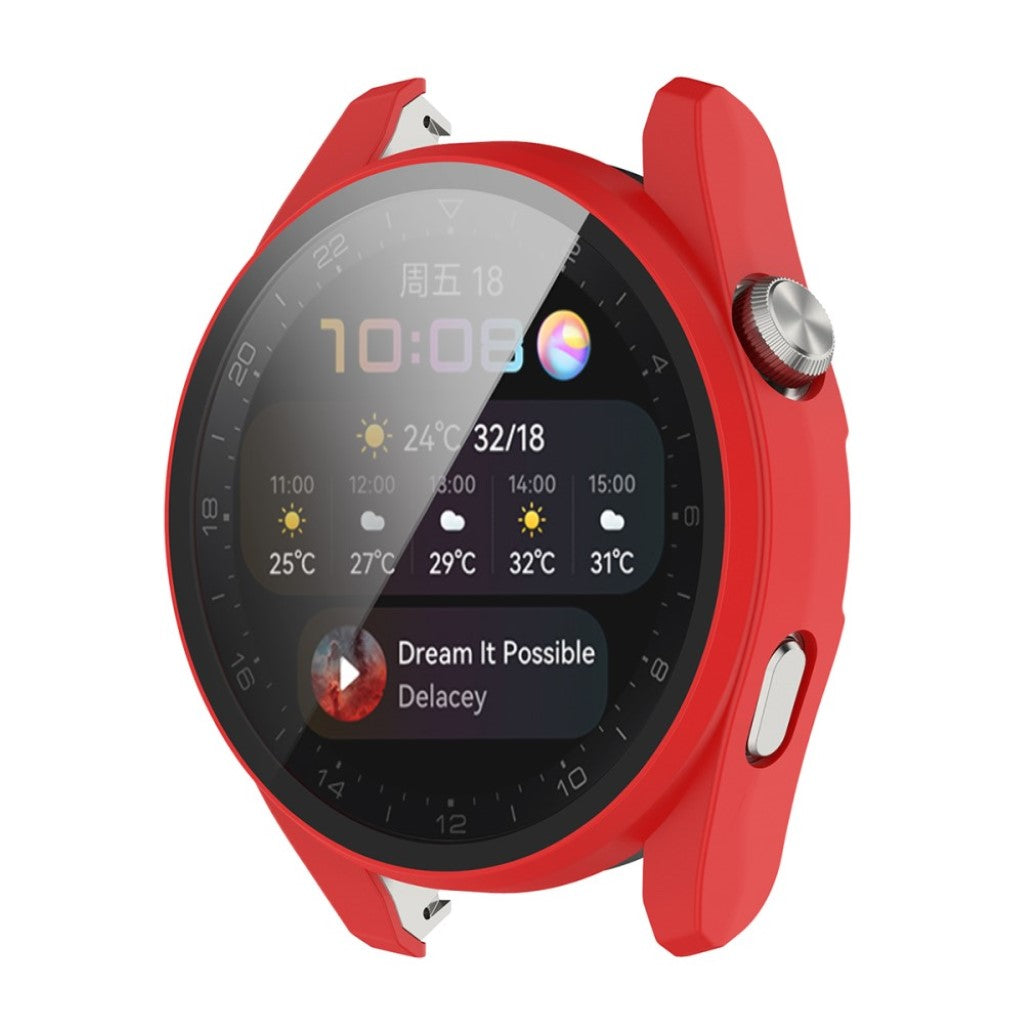 Super Godt Huawei Watch 3 Pro Cover med Skærmbeskytter i Silikone og Hærdet Glas - Rød#serie_4