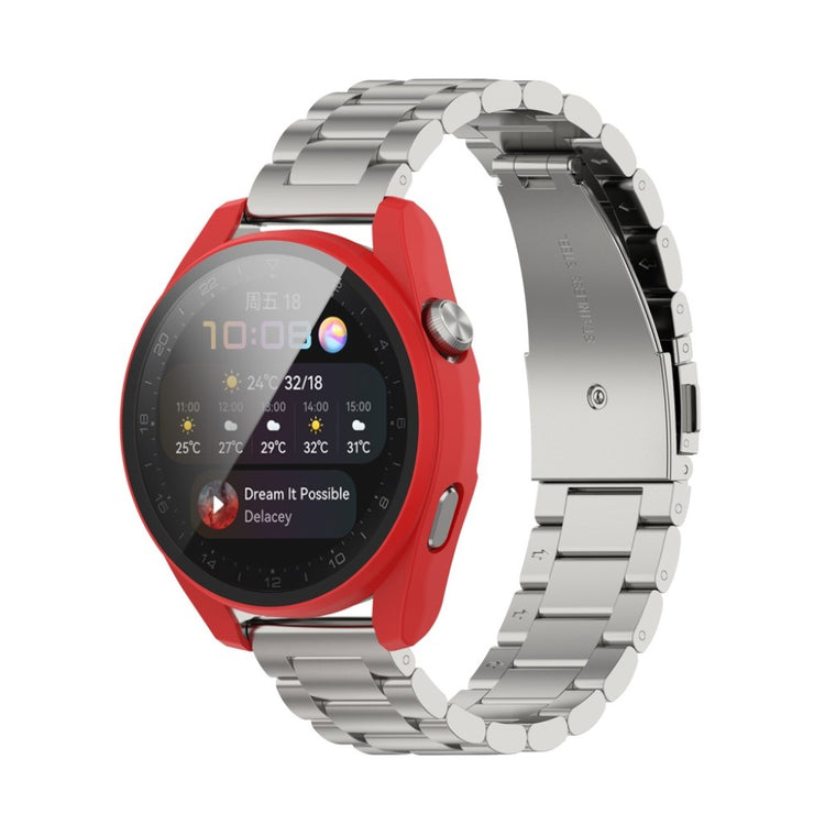 Super Godt Huawei Watch 3 Pro Cover med Skærmbeskytter i Silikone og Hærdet Glas - Rød#serie_4
