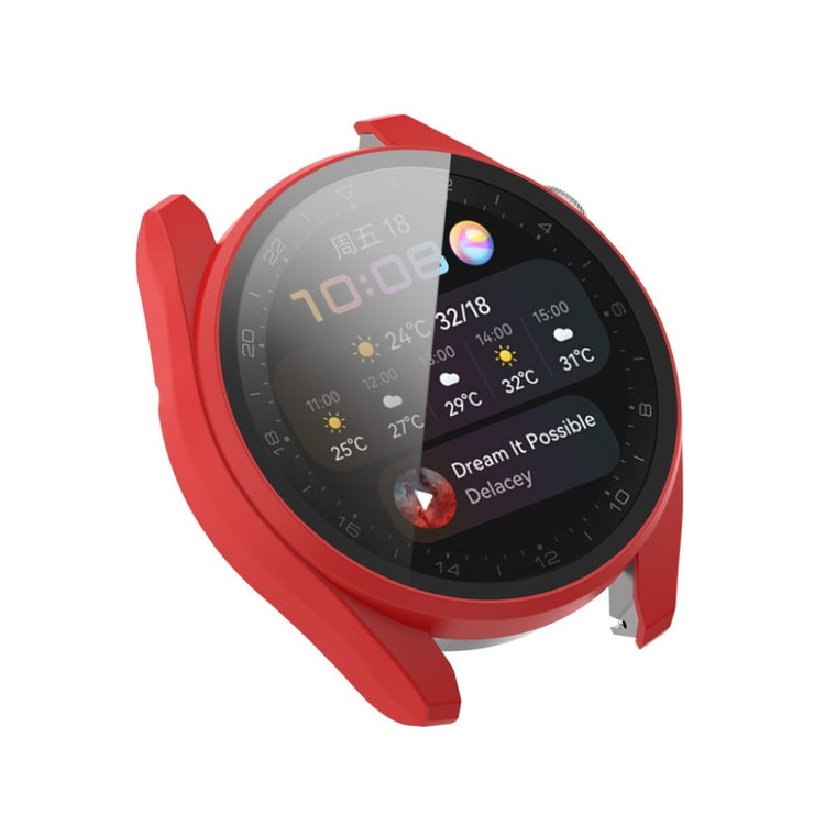 Super Godt Huawei Watch 3 Pro Cover med Skærmbeskytter i Silikone og Hærdet Glas - Rød#serie_4