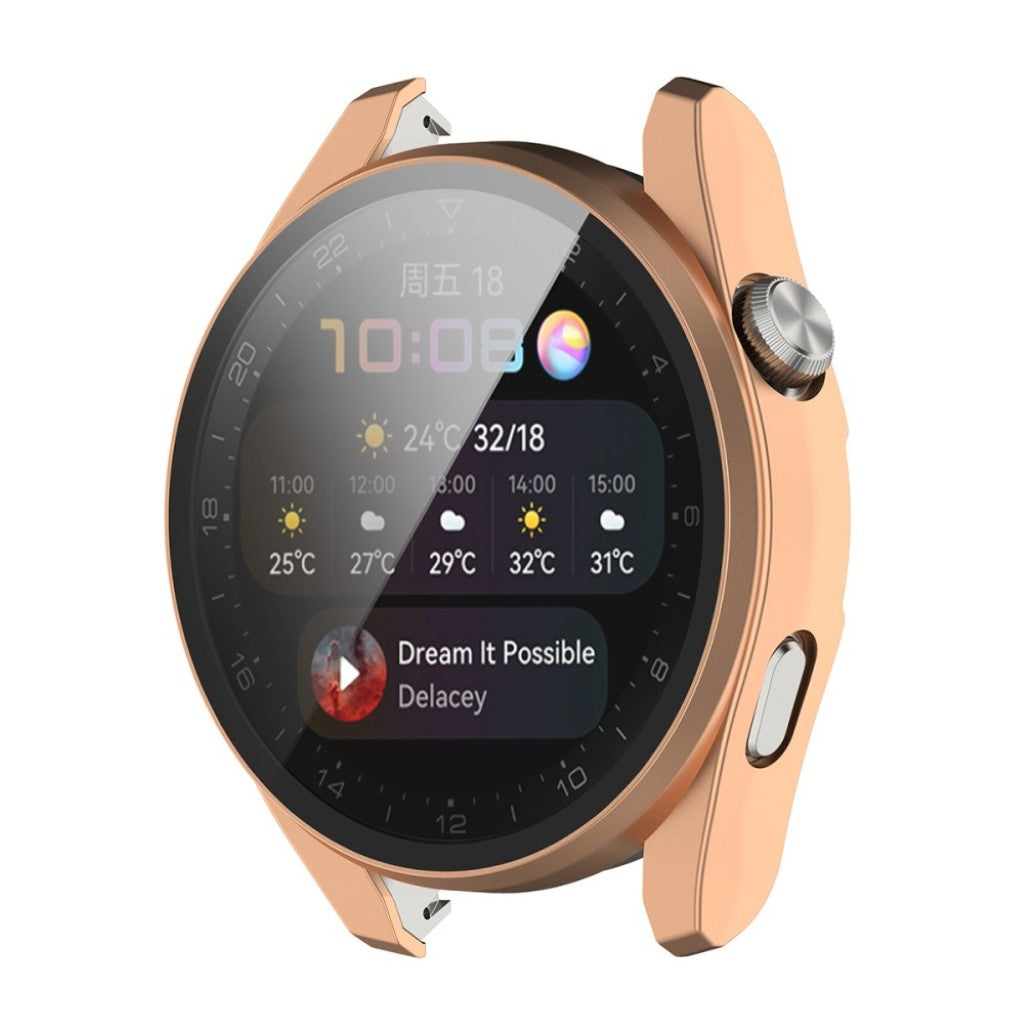 Super Godt Huawei Watch 3 Pro Cover med Skærmbeskytter i Silikone og Hærdet Glas - Pink#serie_5
