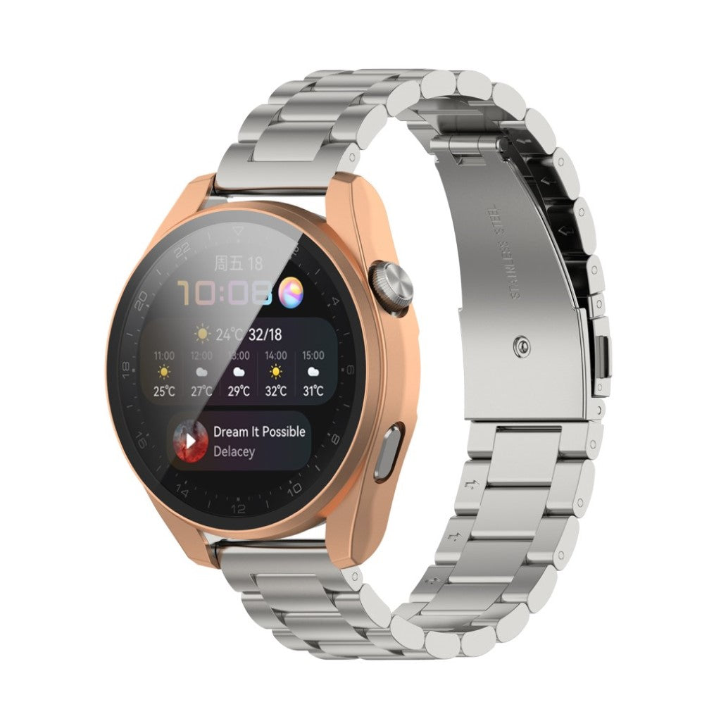 Super Godt Huawei Watch 3 Pro Cover med Skærmbeskytter i Silikone og Hærdet Glas - Pink#serie_5