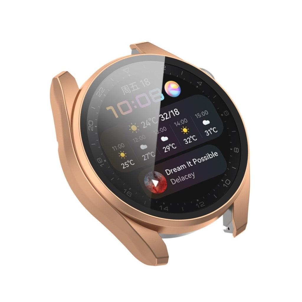 Super Godt Huawei Watch 3 Pro Cover med Skærmbeskytter i Silikone og Hærdet Glas - Pink#serie_5