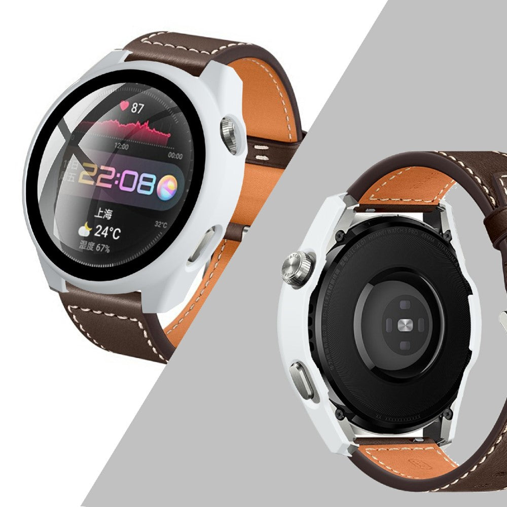 Meget Godt Huawei Watch 3 Pro Cover med Skærmbeskytter i Plastik og Hærdet Glas - Hvid#serie_1