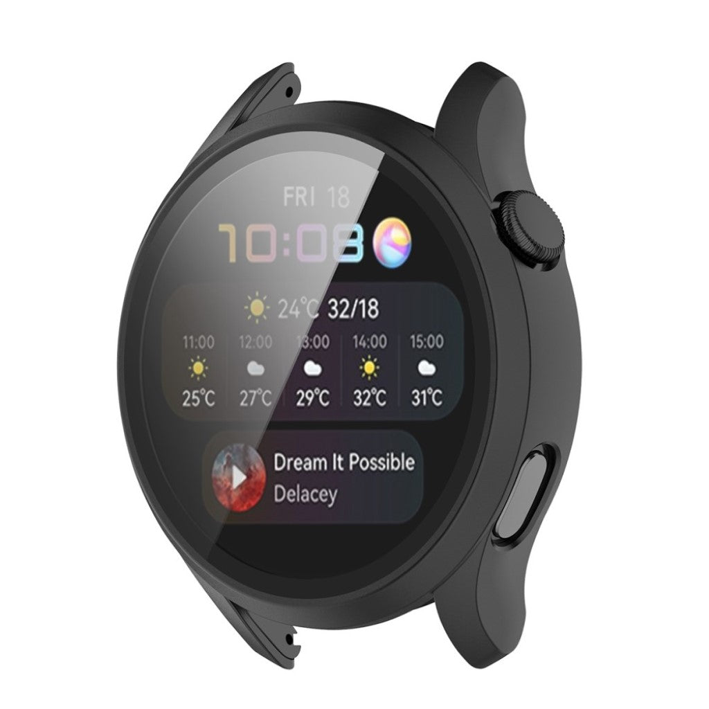 Godt Huawei Watch 3 Cover med Skærmbeskytter i Silikone og Hærdet Glas - Sort#serie_1