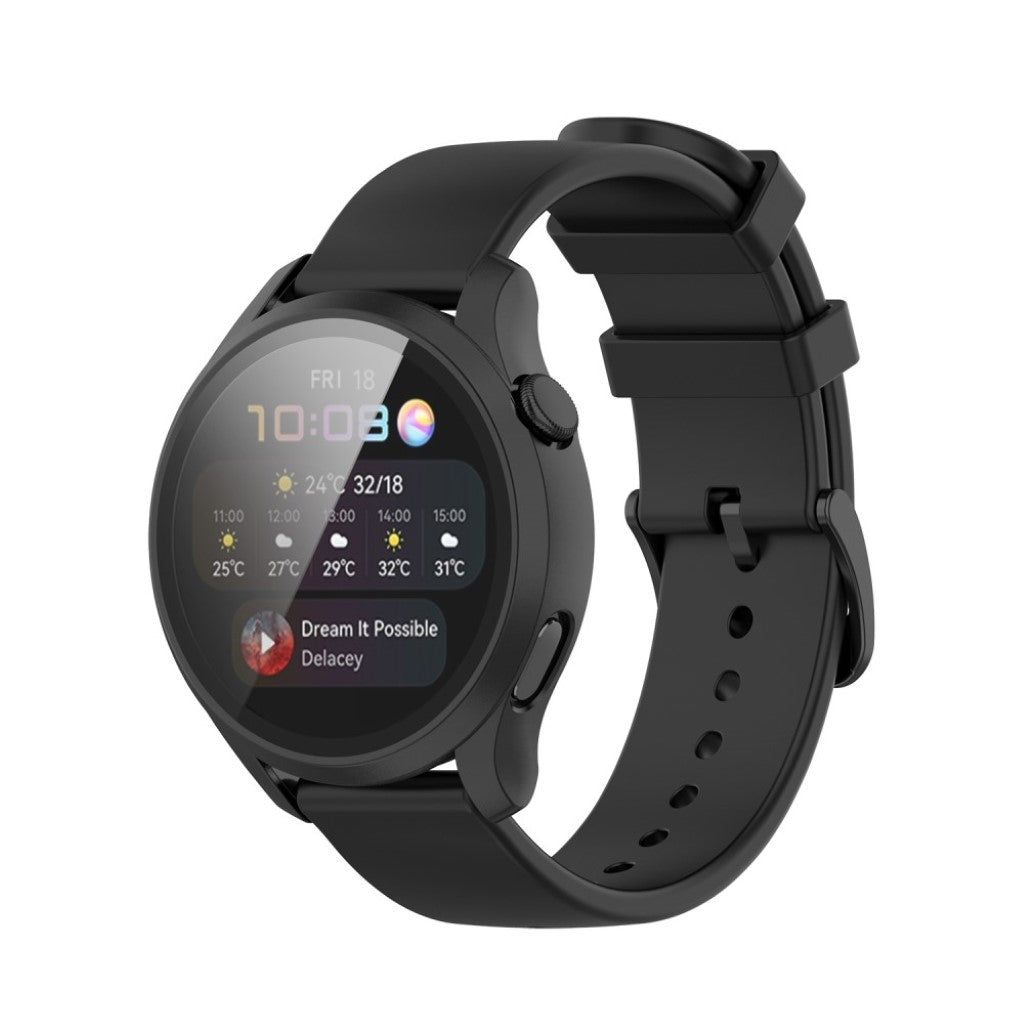 Godt Huawei Watch 3 Cover med Skærmbeskytter i Silikone og Hærdet Glas - Sort#serie_1