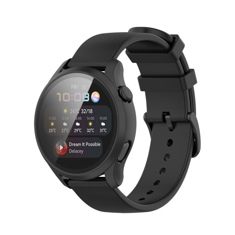 Godt Huawei Watch 3 Cover med Skærmbeskytter i Silikone og Hærdet Glas - Sort#serie_1