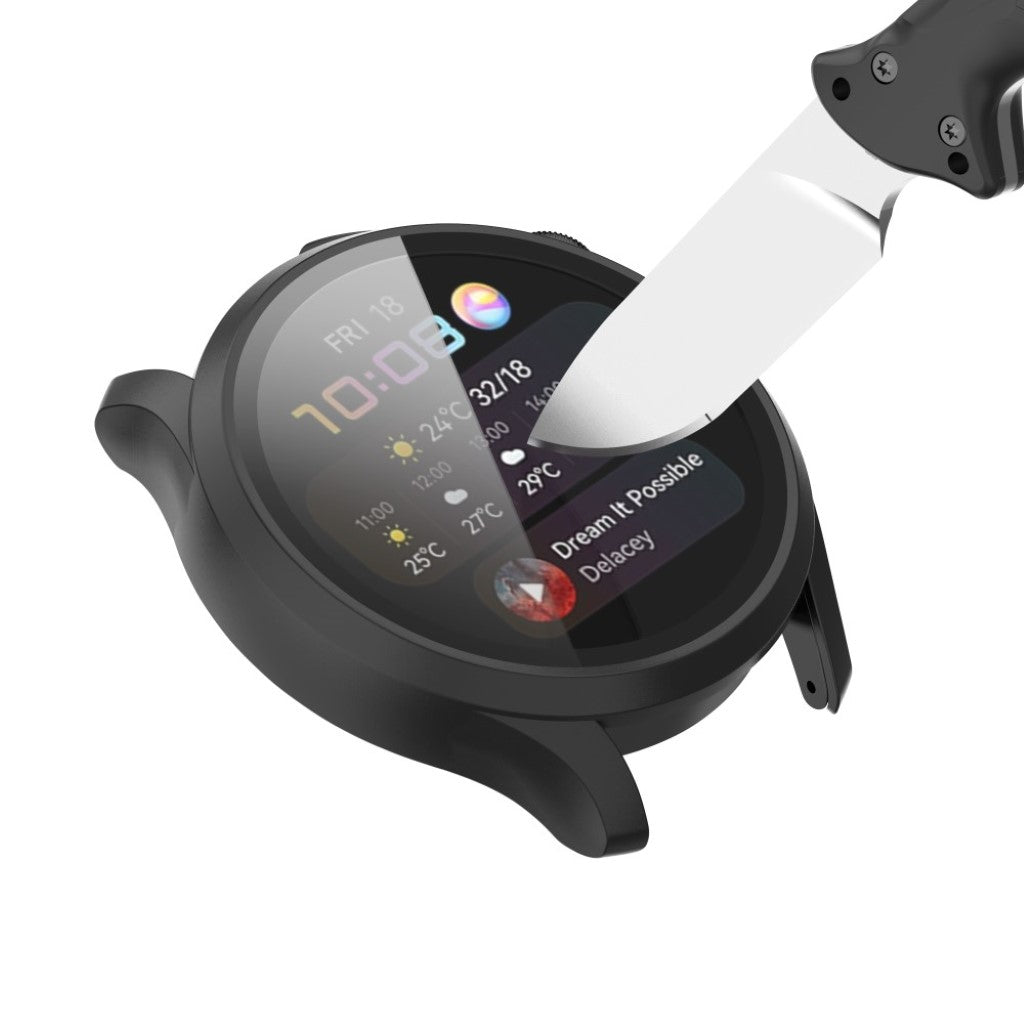 Godt Huawei Watch 3 Cover med Skærmbeskytter i Silikone og Hærdet Glas - Sort#serie_1
