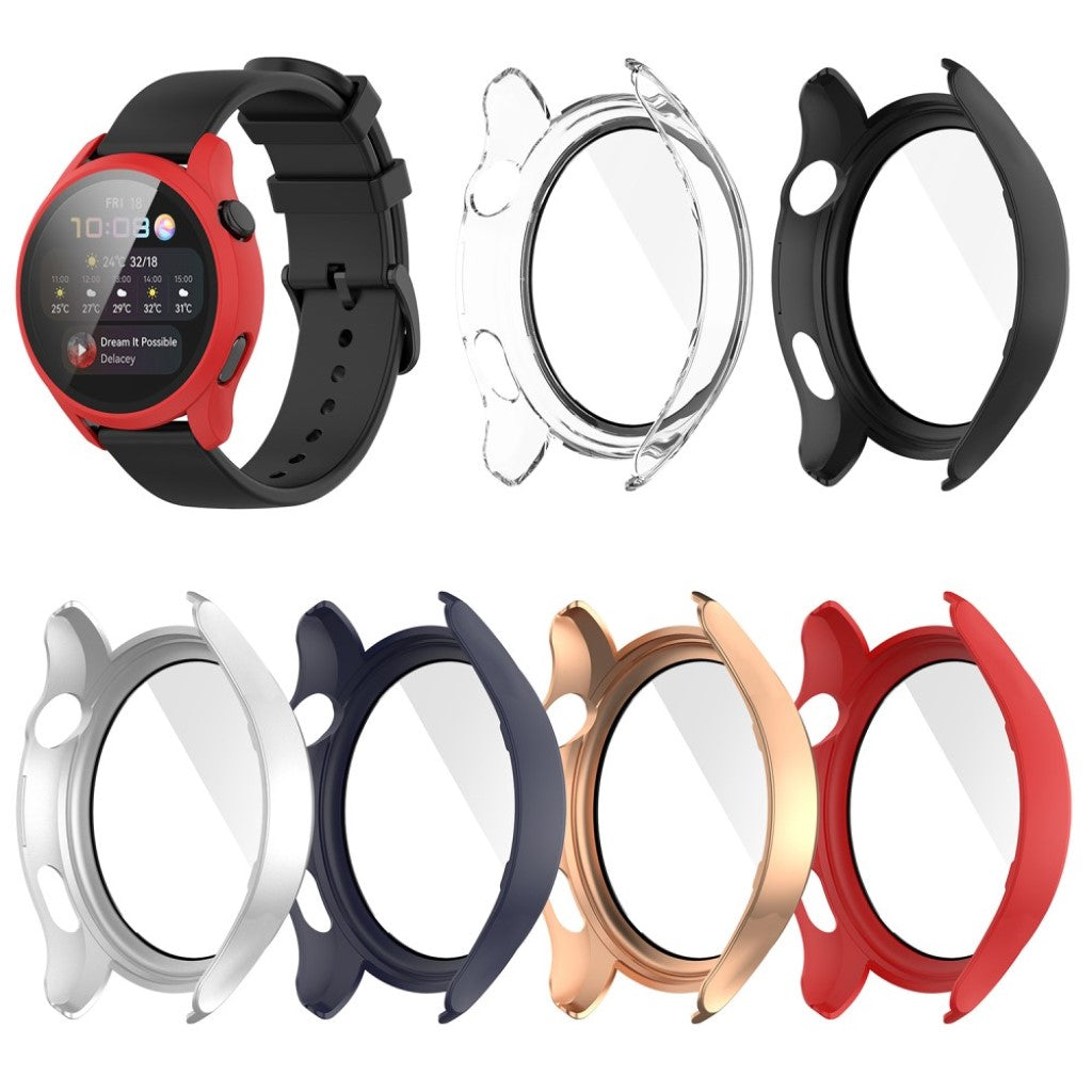 Godt Huawei Watch 3 Cover med Skærmbeskytter i Silikone og Hærdet Glas - Sort#serie_1