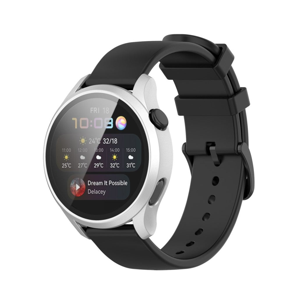 Godt Huawei Watch 3 Cover med Skærmbeskytter i Silikone og Hærdet Glas - Sølv#serie_2