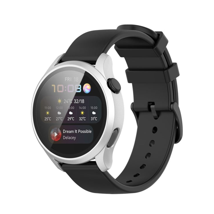 Godt Huawei Watch 3 Cover med Skærmbeskytter i Silikone og Hærdet Glas - Sølv#serie_2