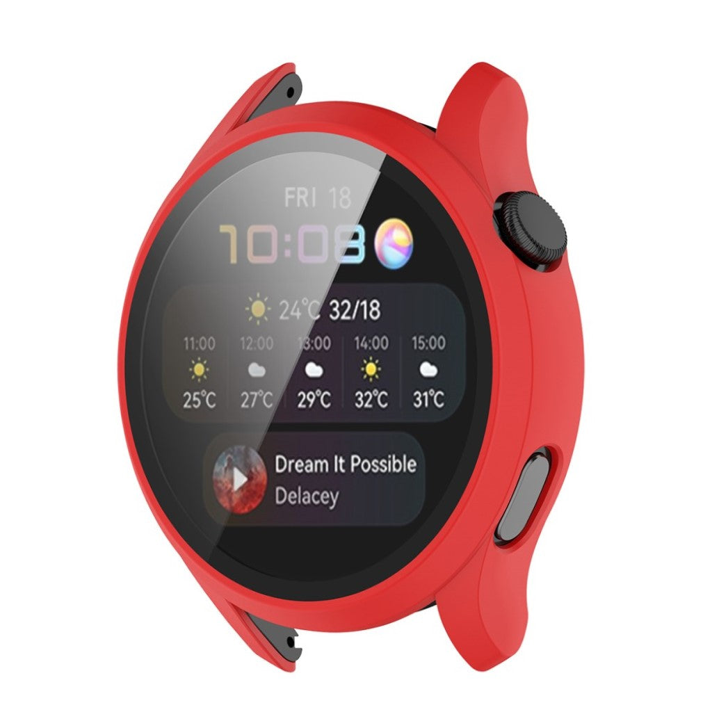 Godt Huawei Watch 3 Cover med Skærmbeskytter i Silikone og Hærdet Glas - Rød#serie_4