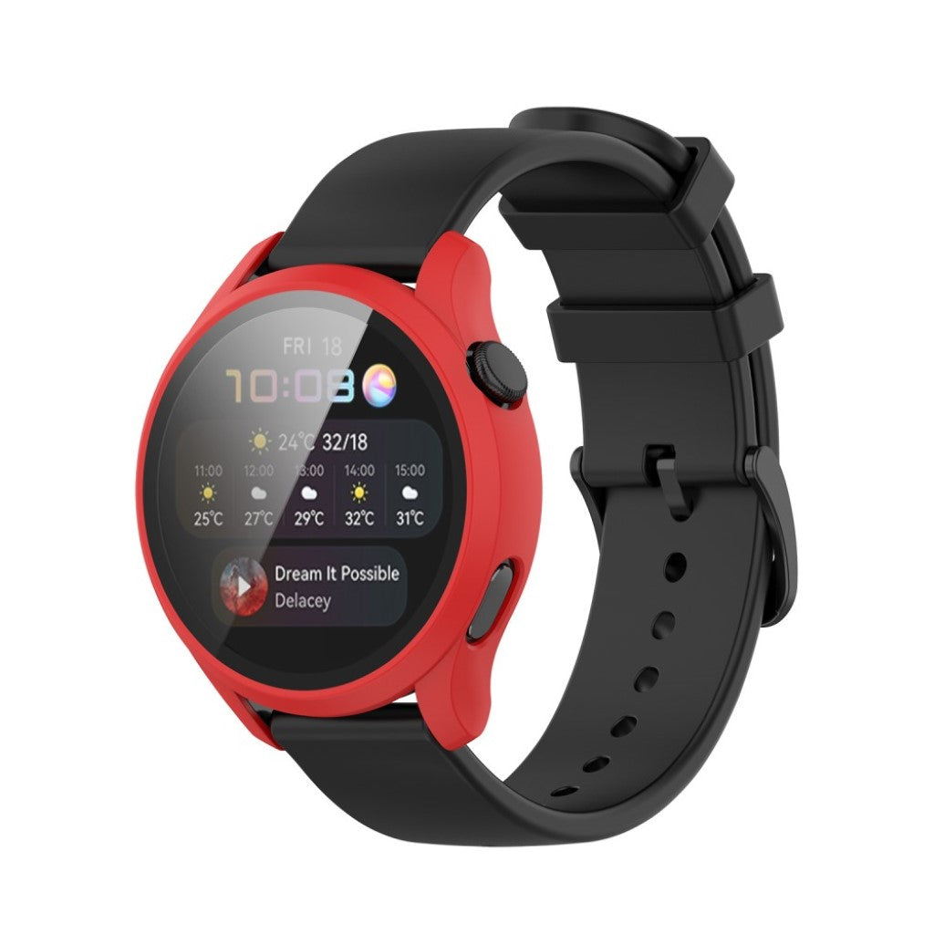 Godt Huawei Watch 3 Cover med Skærmbeskytter i Silikone og Hærdet Glas - Rød#serie_4