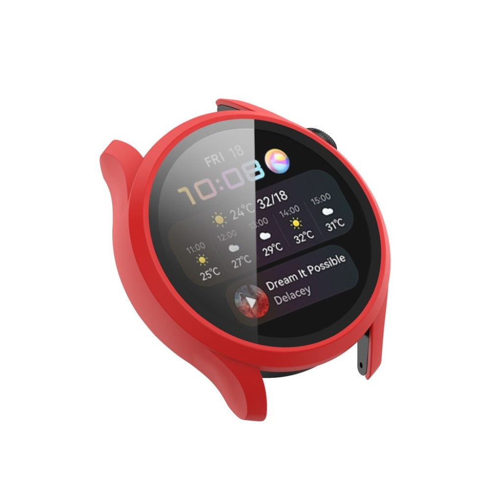 Godt Huawei Watch 3 Cover med Skærmbeskytter i Silikone og Hærdet Glas - Rød#serie_4
