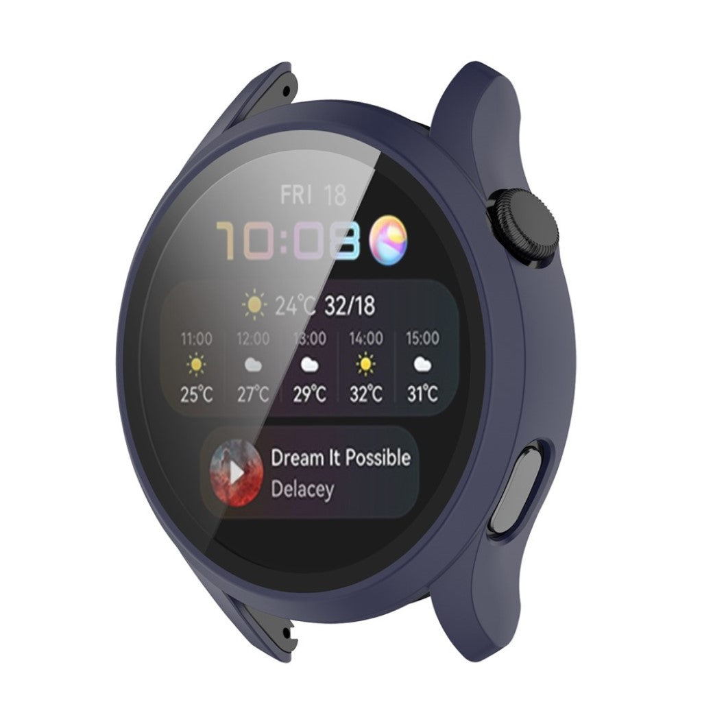 Godt Huawei Watch 3 Cover med Skærmbeskytter i Silikone og Hærdet Glas - Blå#serie_6