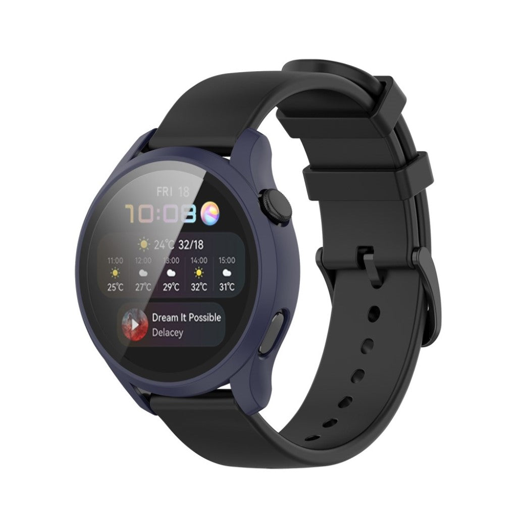 Godt Huawei Watch 3 Cover med Skærmbeskytter i Silikone og Hærdet Glas - Blå#serie_6