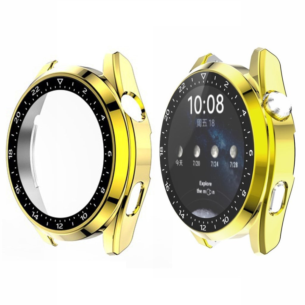 Mega Godt Huawei Watch 3 Cover med Skærmbeskytter i Plastik og Hærdet Glas - Guld#serie_7