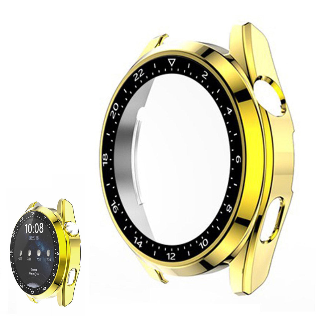 Mega Godt Huawei Watch 3 Cover med Skærmbeskytter i Plastik og Hærdet Glas - Guld#serie_7