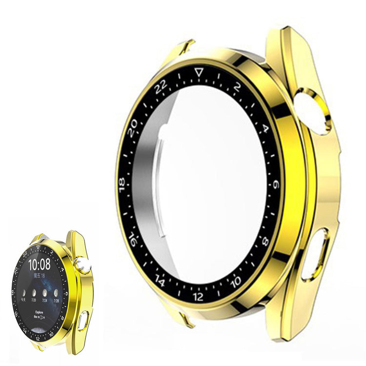 Mega Godt Huawei Watch 3 Cover med Skærmbeskytter i Plastik og Hærdet Glas - Guld#serie_7