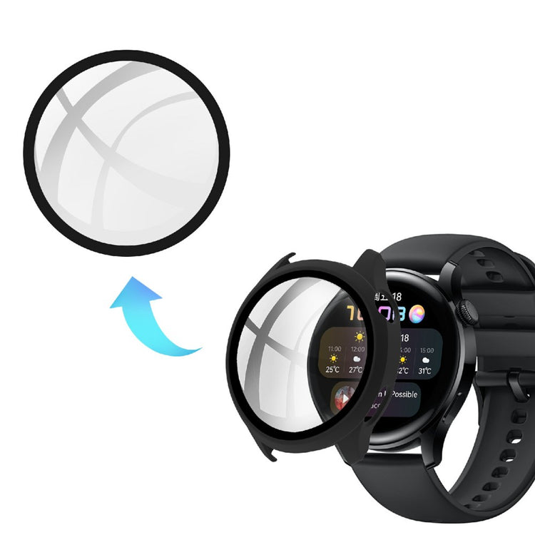 Super Pænt Huawei Watch 3 Cover med Skærmbeskytter i Plastik og Hærdet Glas - Sort#serie_3