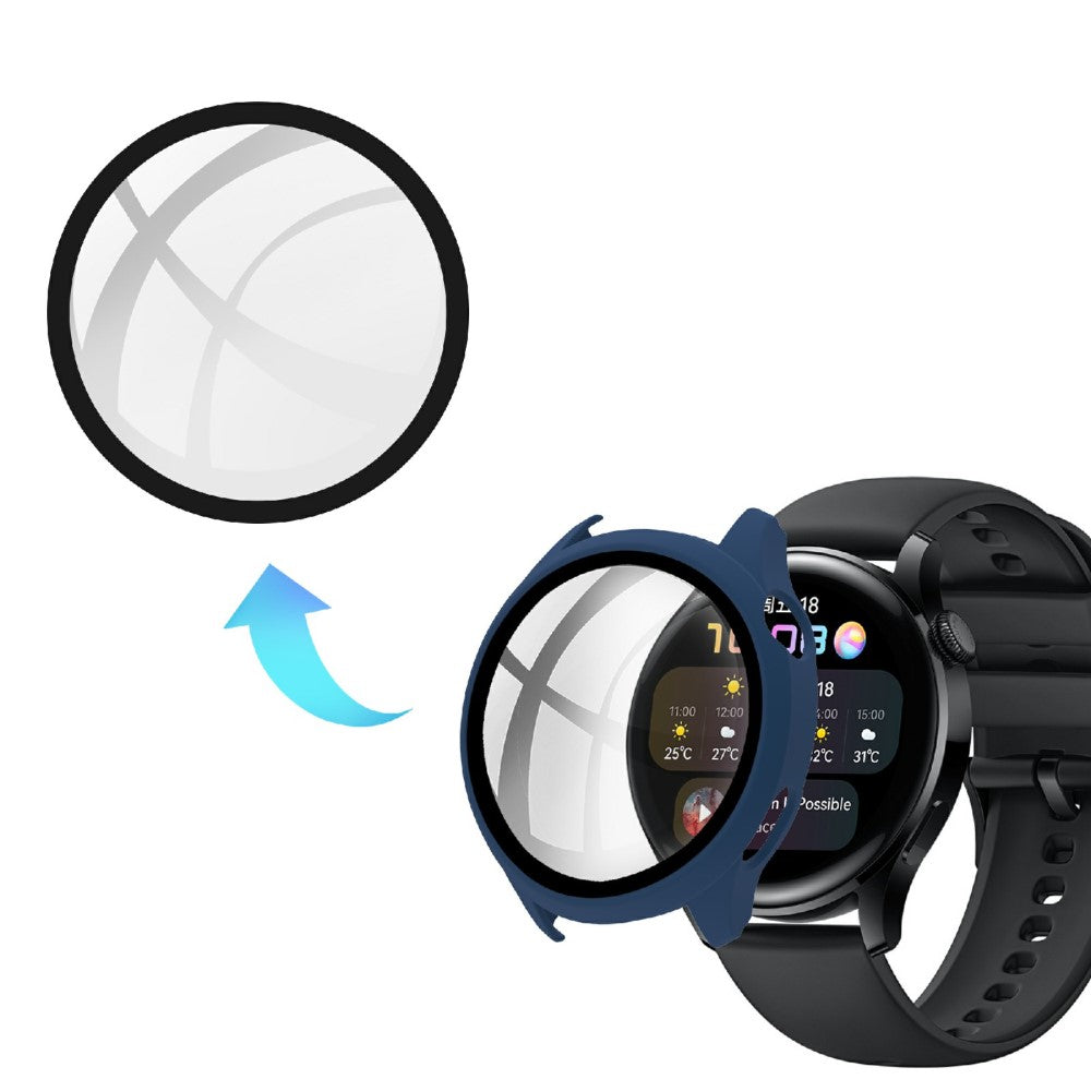 Super Pænt Huawei Watch 3 Cover med Skærmbeskytter i Plastik og Hærdet Glas - Blå#serie_6