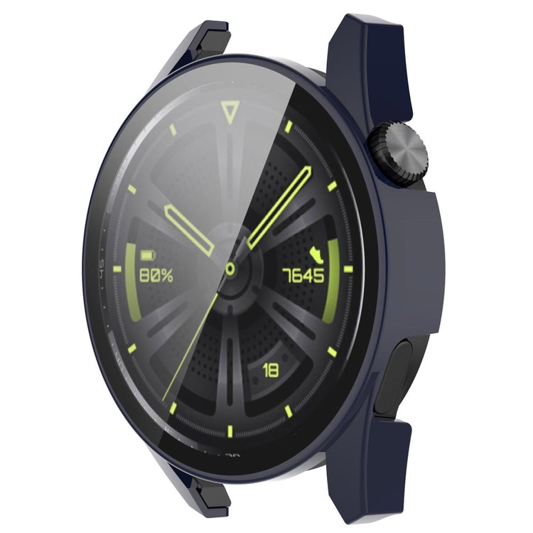 Fed Huawei Watch GT 3 (46mm) Cover med Skærmbeskytter i Silikone og Hærdet Glas - Blå#serie_2