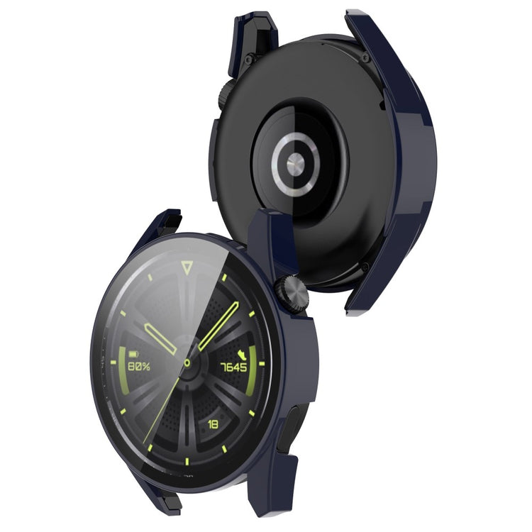 Fed Huawei Watch GT 3 (46mm) Cover med Skærmbeskytter i Silikone og Hærdet Glas - Blå#serie_2