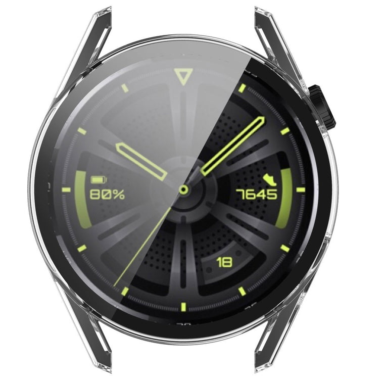 Fed Huawei Watch GT 3 (46mm) Cover med Skærmbeskytter i Silikone og Hærdet Glas - Gennemsigtig#serie_4