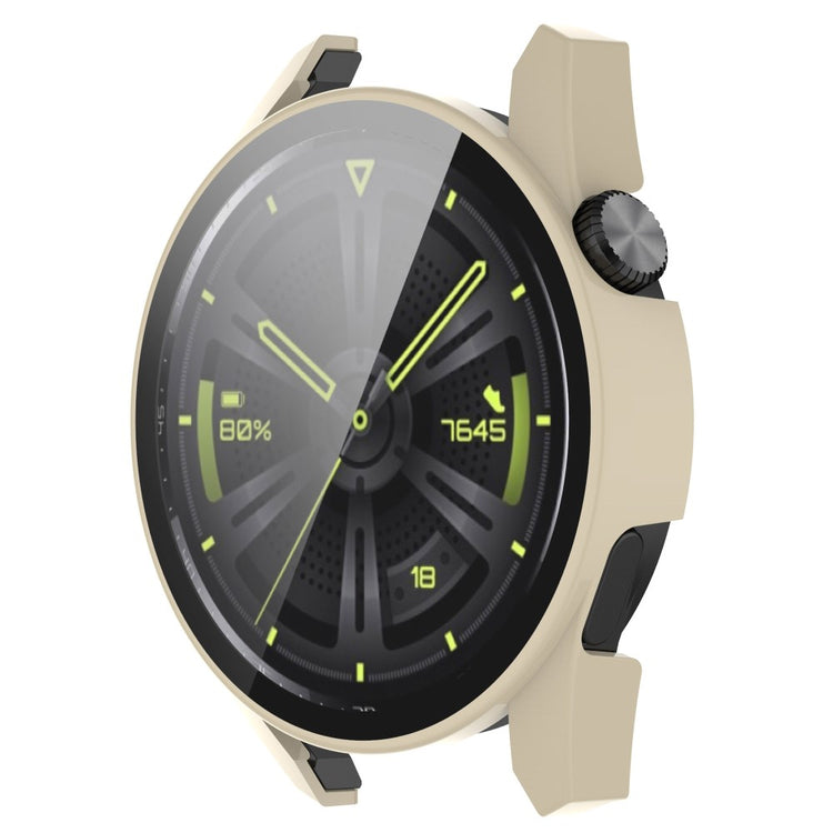 Fed Huawei Watch GT 3 (46mm) Cover med Skærmbeskytter i Silikone og Hærdet Glas - Beige#serie_5