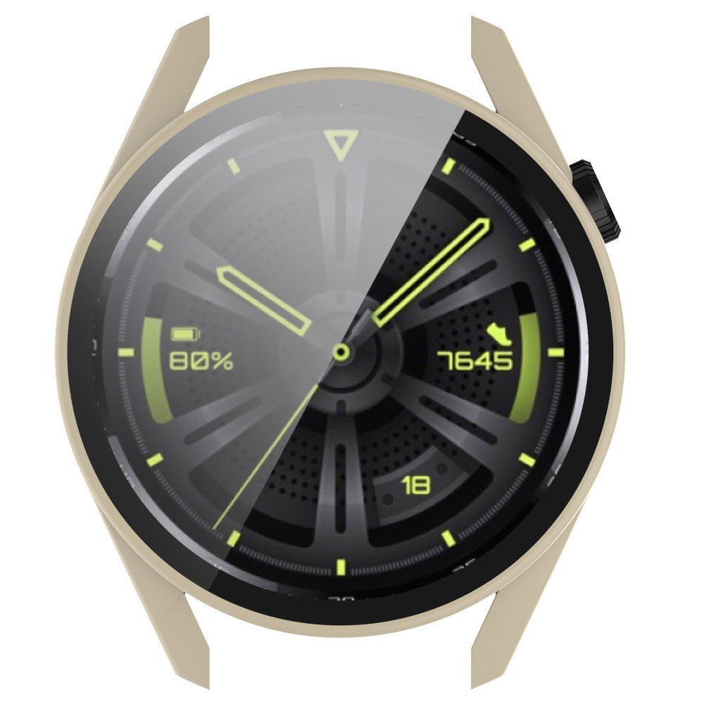 Fed Huawei Watch GT 3 (46mm) Cover med Skærmbeskytter i Silikone og Hærdet Glas - Beige#serie_5