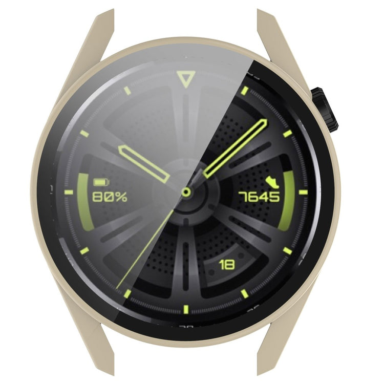 Fed Huawei Watch GT 3 (46mm) Cover med Skærmbeskytter i Silikone og Hærdet Glas - Beige#serie_5