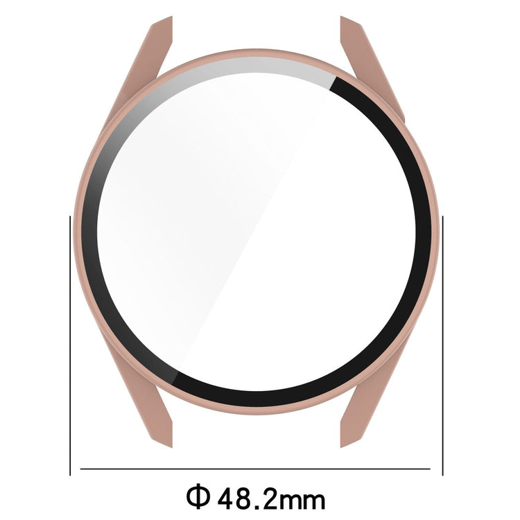 Fed Huawei Watch GT 3 (46mm) Cover med Skærmbeskytter i Silikone og Hærdet Glas - Beige#serie_5