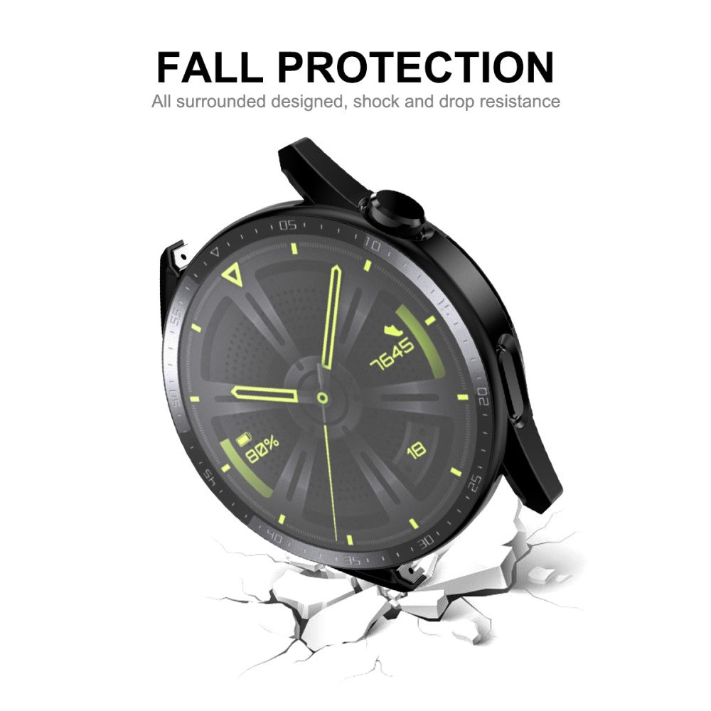 Super Flot Huawei Watch GT 3 (46mm) Cover med Skærmbeskytter i Plastik og Hærdet Glas - Sølv#serie_5