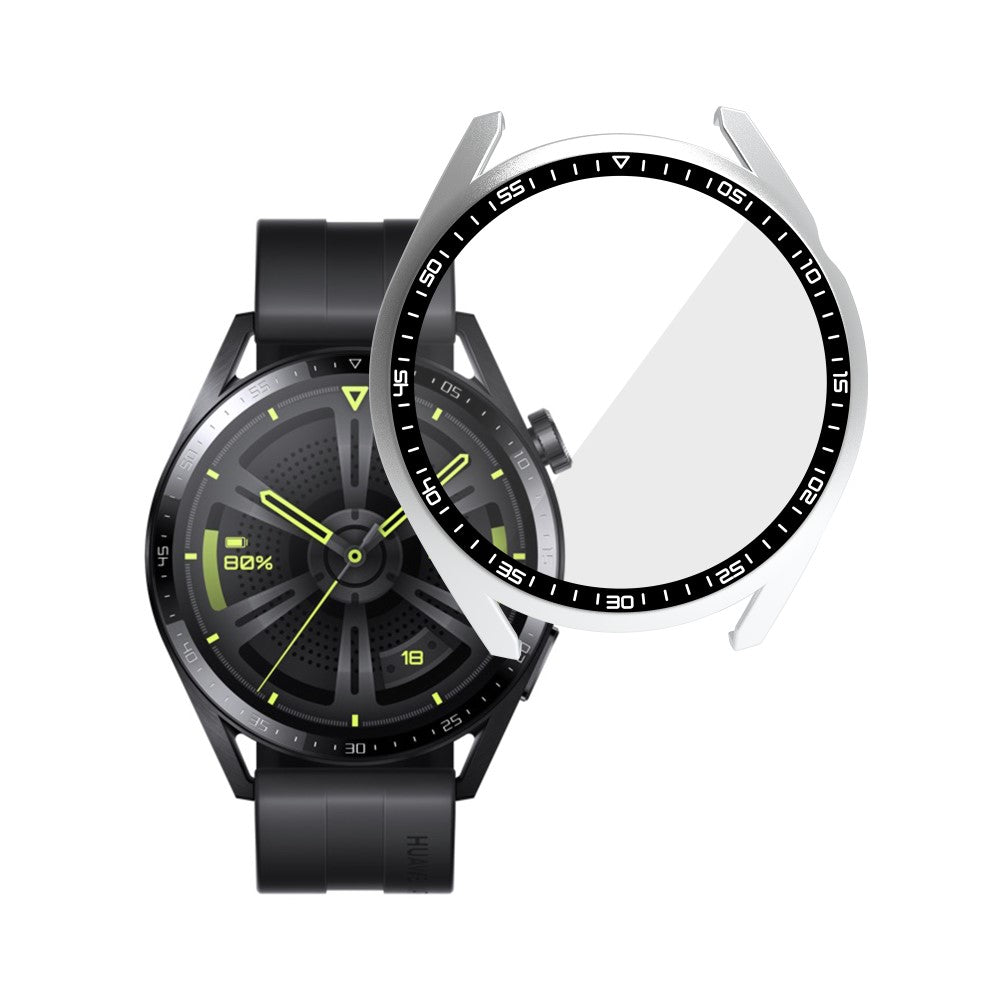 Meget Fint Huawei Watch GT 3 (46mm) Cover med Skærmbeskytter i Plastik og Hærdet Glas - Sølv#serie_4
