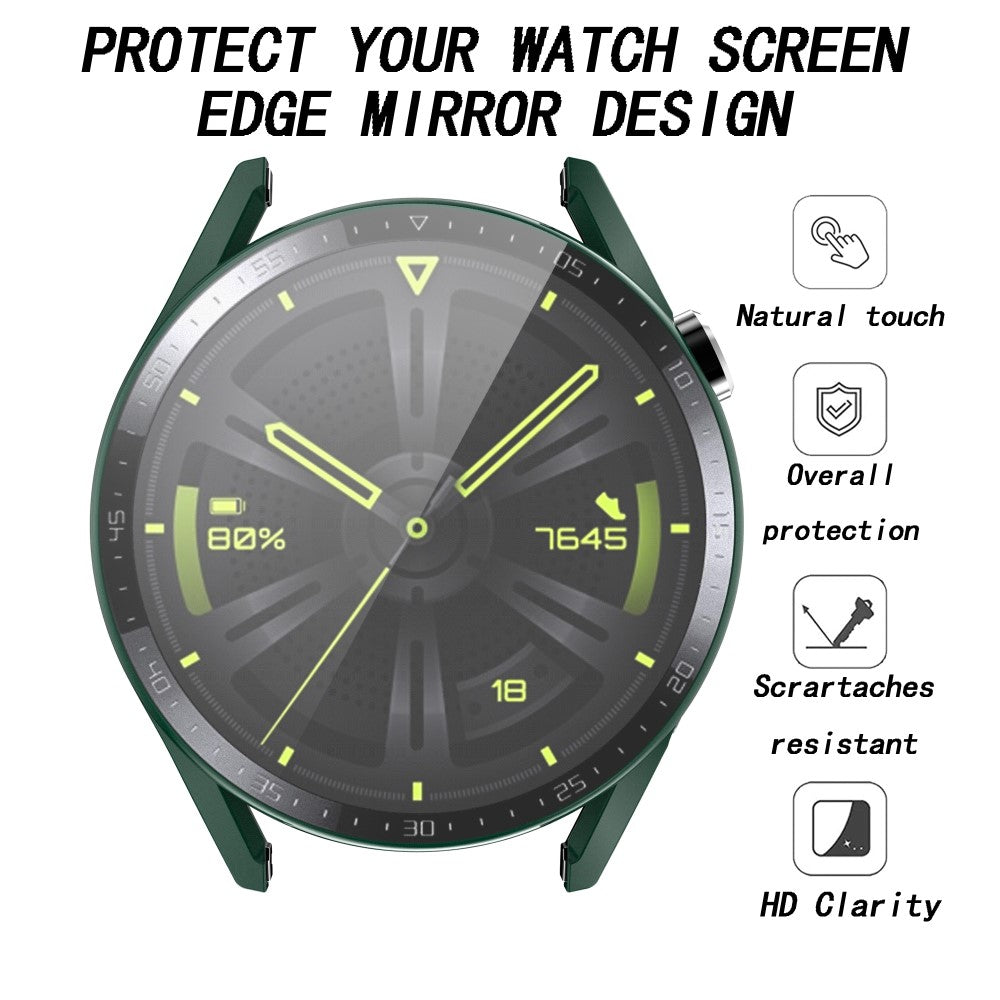Super Fed Huawei Watch GT 3 (46mm) Cover med Skærmbeskytter i Plastik og Hærdet Glas - Grøn#serie_1