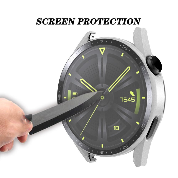 Super Fed Huawei Watch GT 3 (46mm) Cover med Skærmbeskytter i Plastik og Hærdet Glas - Hvid#serie_2