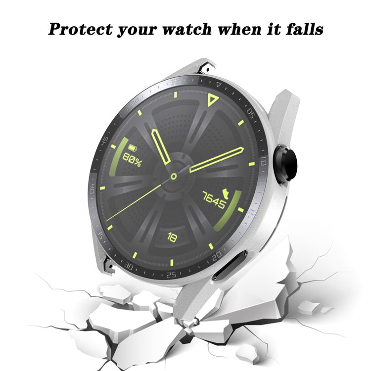 Super Fed Huawei Watch GT 3 (46mm) Cover med Skærmbeskytter i Plastik og Hærdet Glas - Hvid#serie_2