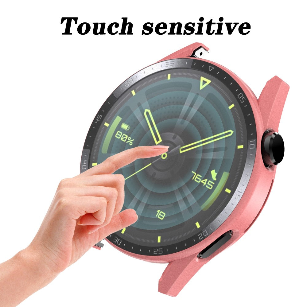 Super Fed Huawei Watch GT 3 (46mm) Cover med Skærmbeskytter i Plastik og Hærdet Glas - Pink#serie_3